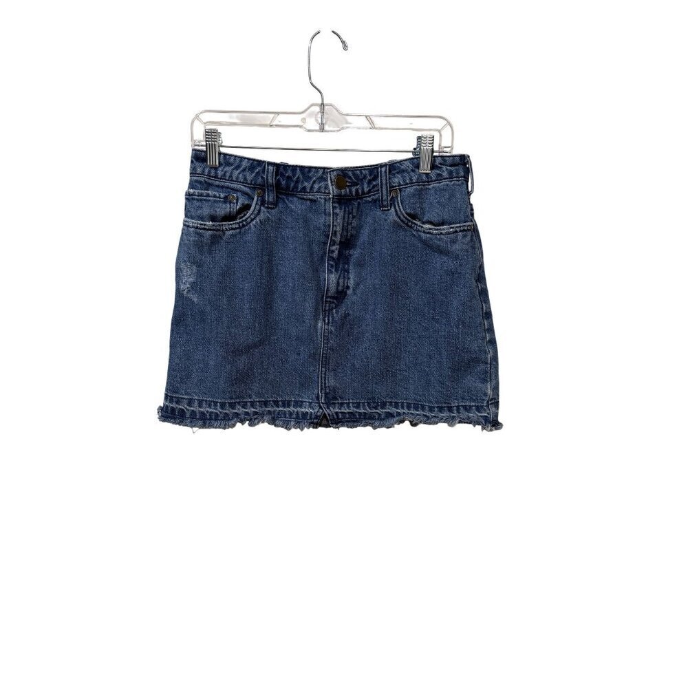 Free People Distressed Denim Mini Skirt With Raw Hemline - Size 6